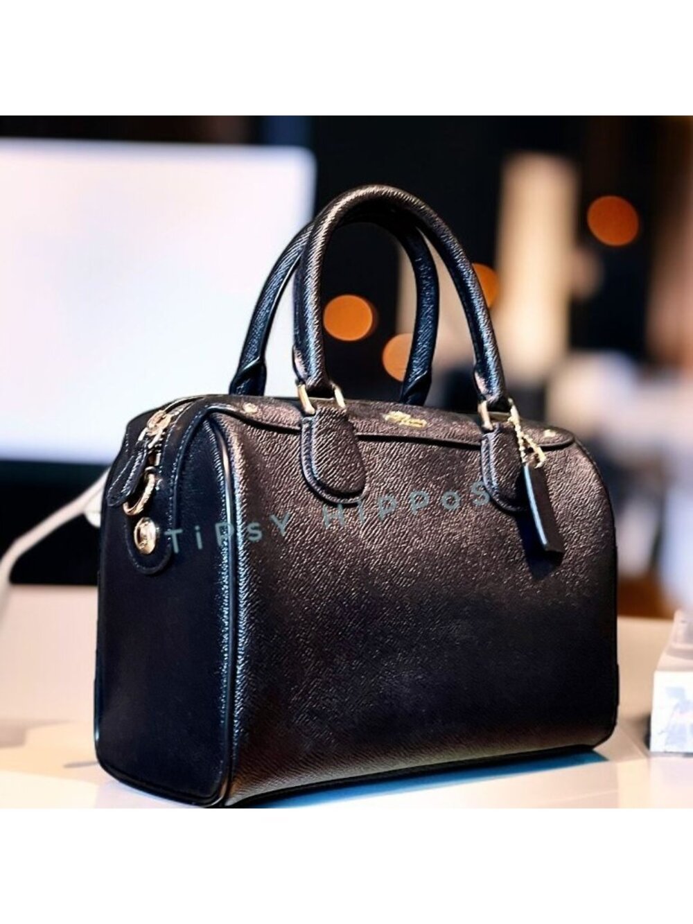 Coach Black Leather Satchel With Gold-Tone Hardware & Top Handles - Picture 3 of 15